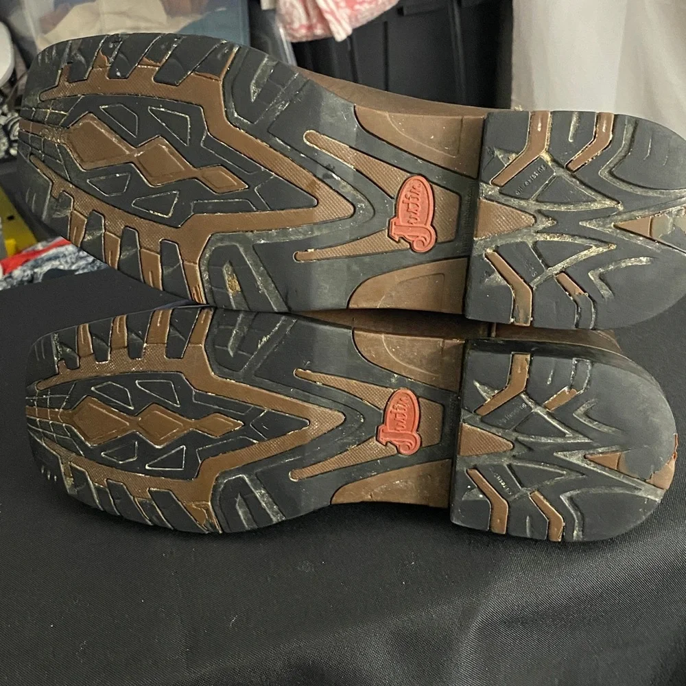 JUSTIN Brown Leather WATERPROOF Cowboy Boots SIZE 10EE GOOD USED‎ CONDITION